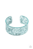 " Snap, Crackle. Pop" Blue Acrylic & Silver Confetti Shavings Cuff Bracelet