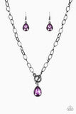 "So Sorority" Black Metal Purple Rhinestone Teardrop Toggle Necklace Set