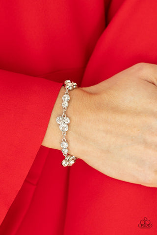 " Social Glistening " Silver Metal & White Rhinestone Cluster Clasp Bracelet