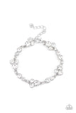 " Social Glistening " Silver Metal & White Rhinestone Cluster Clasp Bracelet