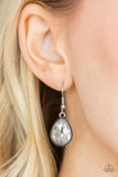 "Socialite Social" Silver Metal Teardrop White/Clear Rhinestone Necklace Set