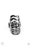 Paparazzi "Sound Waves" Black Metal Knuckle to Knuckle Wavy Modern Elastic Back Ring