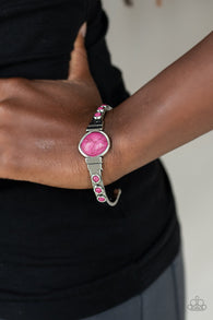 " Spirit Guide " Silver Metal & Pink Stones Dainty Asymmetrical Cuff Bracelet