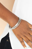 " Stackable Sparkle " Silver Metal & White Rhinestone Bangle Bracelets Set of 6