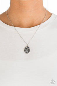 "Star-Crossed Stargazer" Silver Metal & Crushed Hematite Pendant Necklace Set