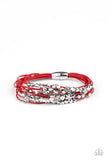 " Star Studded Affair" Red Cord & Silver Stars and Beaded Magnetic Closure Bracelet