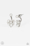 "Star Studded" Silver Metal White Bead & Rhinestone Heart Ear Jacket Earrings