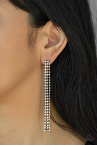 "Stellar Starlight" Black Metal & Clear/White Rhinestone Tassel Earrings