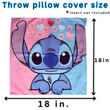 STITCH TAKEOVER! BLUE & PINK WITH HEARTS THROW PILLOW COVER ( Item ST11 )