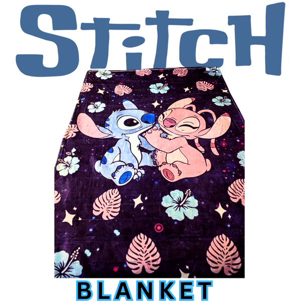 STITCH TAKEOVER! STITCH & ANGEL BLANKET WITH FLOWERS & LEAFS ( Item ST14 )