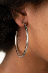 Paparazzi " Sultry Shimmer " Black Metal Diamond Cut Thin Hoop Earrings