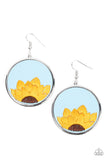 "Sun-Kissed Sunflower" Light Blue Leather & Sunflower Embroidered Earrings