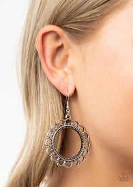 "Sun Lounge" Silver Metal Scalloped Edge Dangle Earrings