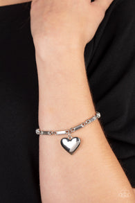 "Sweetheart Secrets" Silver Metal & White/Clear Rhinestone Heart Bracelet