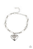 "Sweetheart Secrets" Silver Metal & White/Clear Rhinestone Heart Bracelet