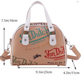 KHAKI (TAN) VON DUTCH STYLE BOWLING/BOSTON HANDBAG WITH ADJUSTABLE STRAP