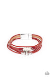 "Tahoe Tourist" Red Leather & Silver Accented Magnetic Closure Bracelet