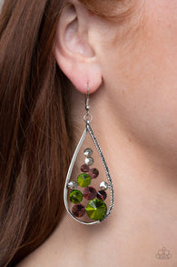 "Tempest Twinkle" Silver Metal & Multi Color Rhinestone Teardrop Earrings