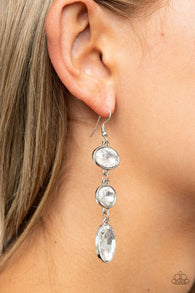 " The GLOW Must go on " Silver Metal Clear/White Rhinestone Dangle Earrings