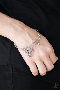 "Treasure Charms" Silver & Pink Rhinestone Charms Tension Bracelet