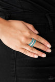 Paparazzi "Treasury Fund" Silver Metal Blue & Clear Marquise Rhinestone Elastic Ring