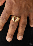 "Trident" Men's Gold Metal Open Triangle Design Band Elastic Ring