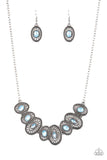 "Trinket Trove" Silver Metal & Blue Iridescent Rhinestone Bib Necklace