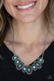 "Trinket Trove" Silver Metal & Blue Iridescent Rhinestone Bib Necklace