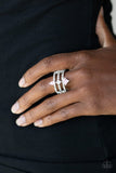 Paparazzi " Triple Throne Twinkle " Silver Metal Triple Pink Rhinestone Elastic Back Ring