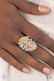 Paparazzi "Underrated Shimmer" Silver Orange Cat's Eye & Clear Rhinestone Elastic Back Ring