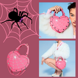 PINK with White Stitched Detailing Heart Shaped Spider & Spider Web Handbag/Crossbody Bag