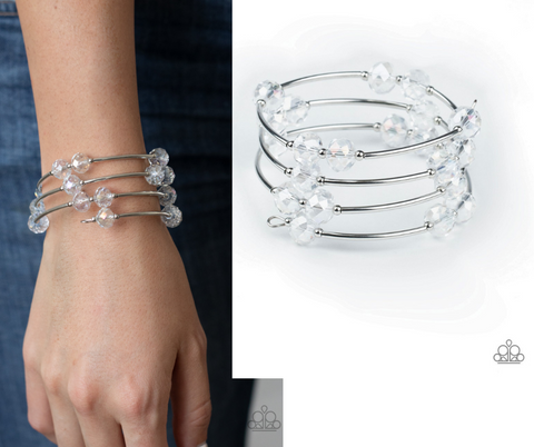 "Dreamy Demure" Clear Iridescent Faceted Bead Flexible COIL Bracelet