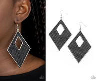 "Woven Wanderer" Black Woven Diamond Shaped Dangle Earrings