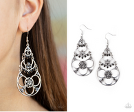 "Garden Melody" Silver Whimsical Black Beaded Dangle Earrings