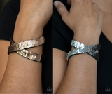 Paparazzi "Under The SEQUINS" Rose Gold to Silver Sequins LEATHER Wrap Snap Bracelet