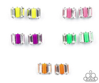 " STARLET SHIMMER " KIDS Earrings Emerald cut Rhinestone Multi Color