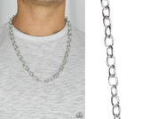 Paparazzi " Courtside Seats " Men's Silver Classic Etched Cable Chain Link Necklace