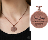 "Be Still" Copper Metal "Be Still and Know I am the Lord" Psalm 46-10 Necklace Set