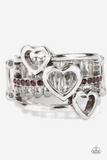 "Give Me Amor" Silver Metal & Purple Rhinestone Triple Heart Elastic Ring