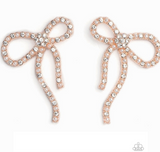 "Deluxe Duet" Rose Gold Metal Pearl & Rhinestone BOW Post Earrings