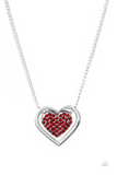 "Game Set Matchmaker" Silver Red Rhinestone Halo Double Heart Necklace Set