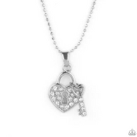 "You Hold My Heart" Silver Metal White Rhinestone Heart Necklace Set