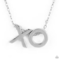 "Hugs and Kisses" Silver Metal with X and O Letter Necklace Set