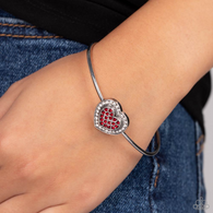 Paparazzi "Stunning Soulmates" Silver Metal & Red/Clear Halo Rhinestone Heart Cuff Bracelet