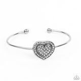 Paparazzi "Stunning Soulmates" Silver Metal & Clear Halo Rhinestone Heart Cuff Bracelet