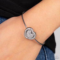 Paparazzi "Stunning Soulmates" Silver Metal & Clear Halo Rhinestone Heart Cuff Bracelet