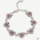 Paparazzi "Catching Feelings" Silver Metal & Red/Clear Rhinestone Multi Heart Bracelet