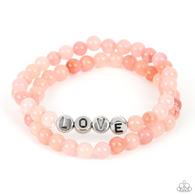 Paparazzi " Devoted Dreamer " Pink Beaded Design & Word "LOVE" Set of 2 Bracelets