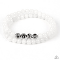 "Devoted Dreamer" White Beaded Design & Word "LOVE" Set of 2 Bracelets