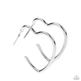 "Burnished Beau" Silver Metal Simple Heart Hoop Earrings